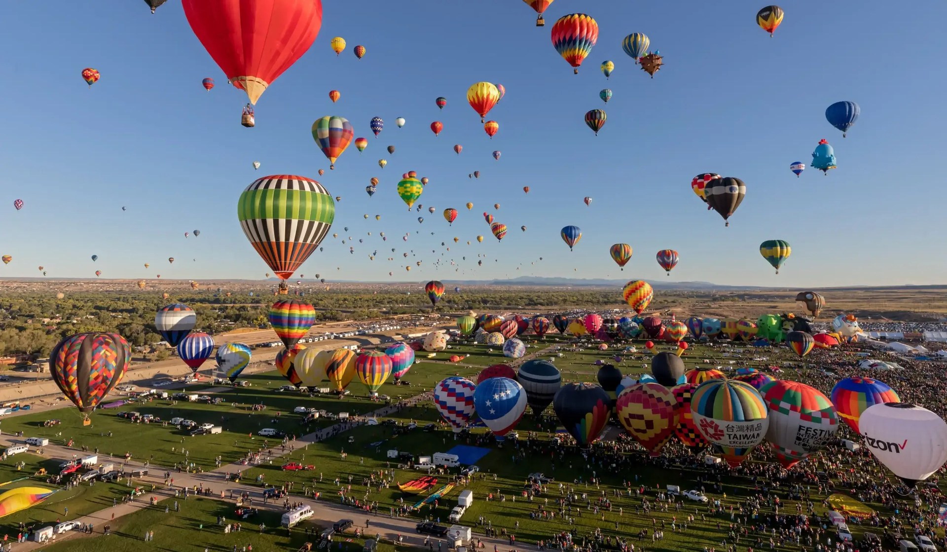Hot air balloons at mass ascension
