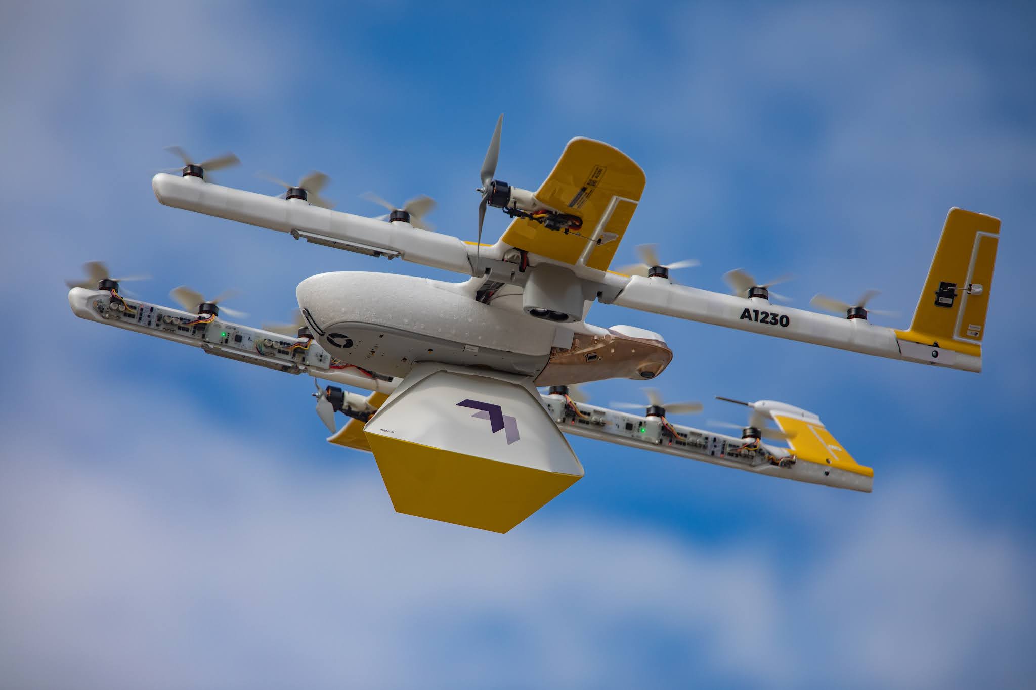 Delivery drone carrying a package