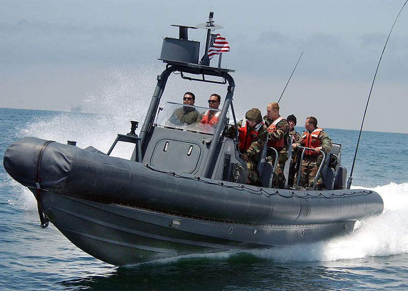 Military small boat on the water