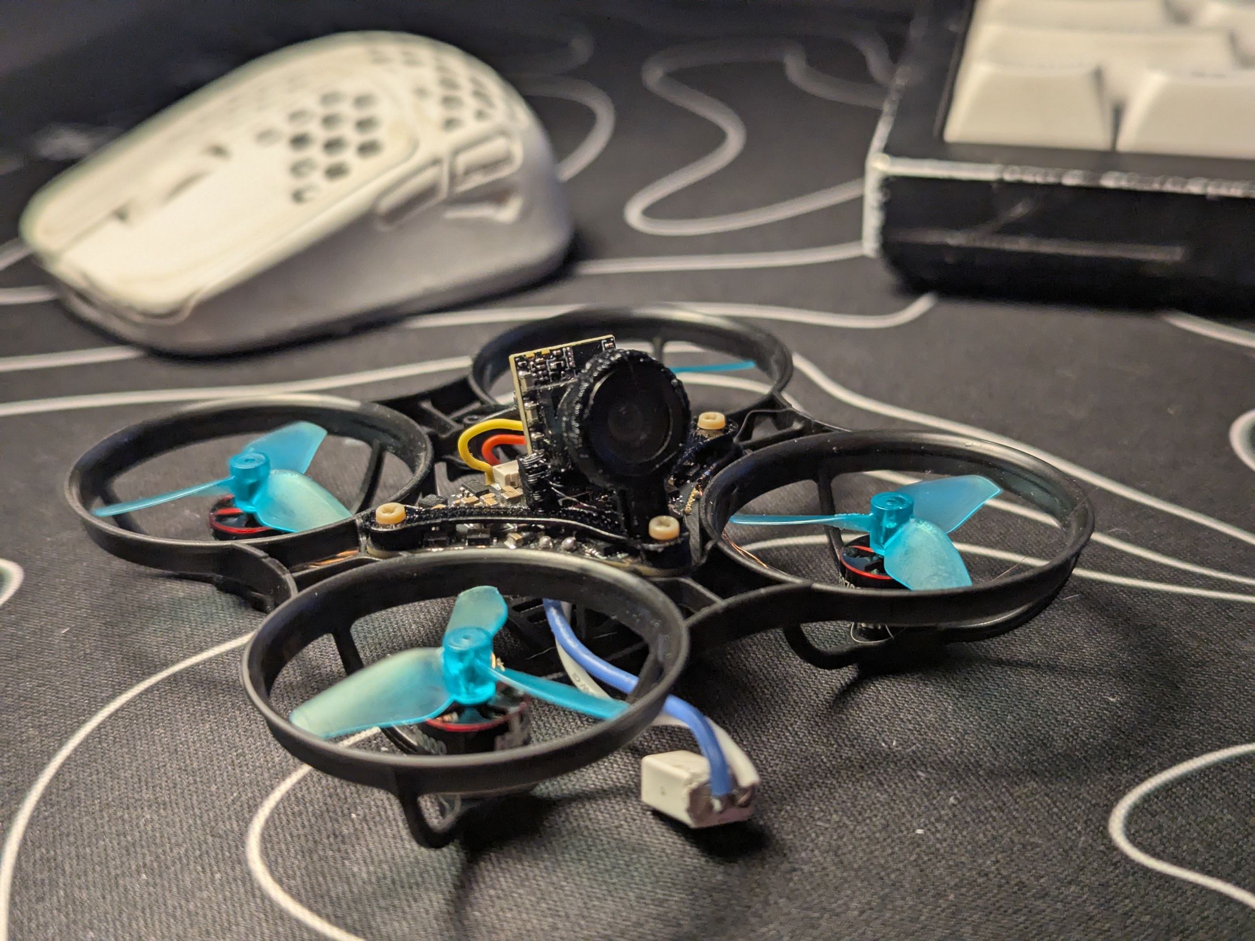 Tiny FPV whoop drone close-up